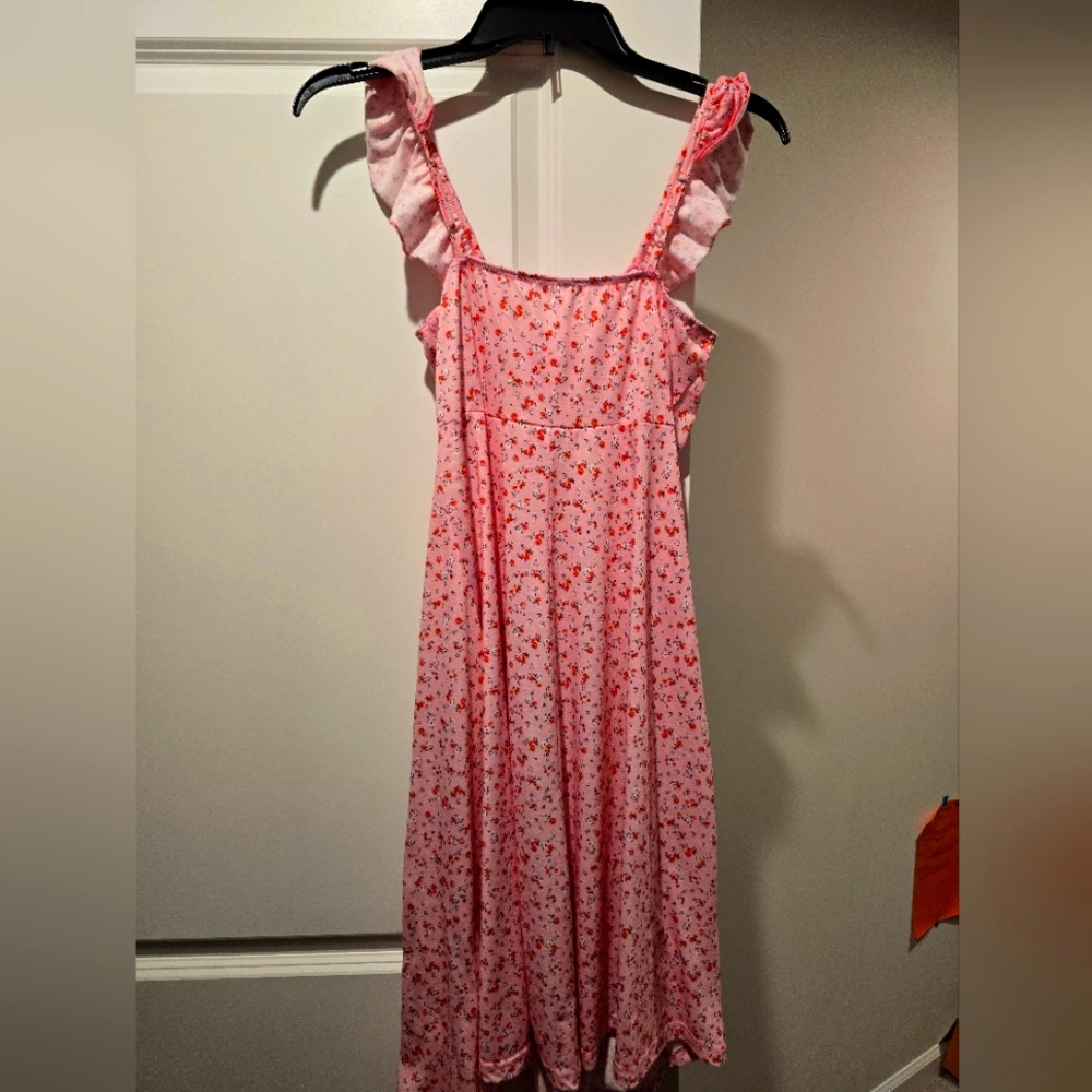 Pink Ruched Ruffled Midi Sundress - Picture 2 of 4